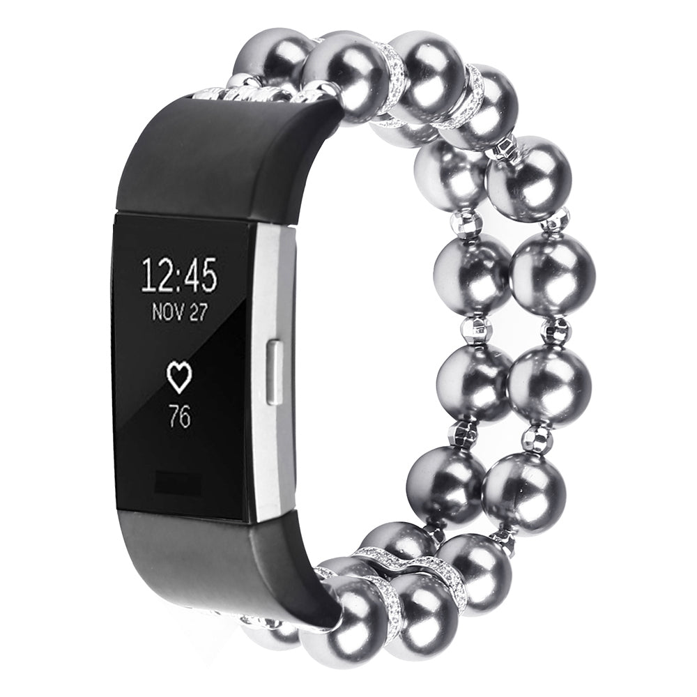 For Fitbit Charge 2 Two Rows Fashionable Pearl Bracelet Wrist Strap Replacement Watch Band