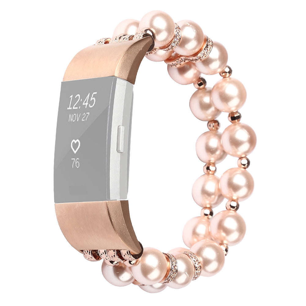 For Fitbit Charge 2 Two Rows Fashionable Pearl Bracelet Wrist Strap Replacement Watch Band