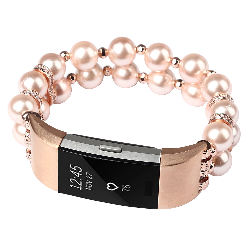 For Fitbit Charge 2 Two Rows Fashionable Pearl Bracelet Wrist Strap Replacement Watch Band