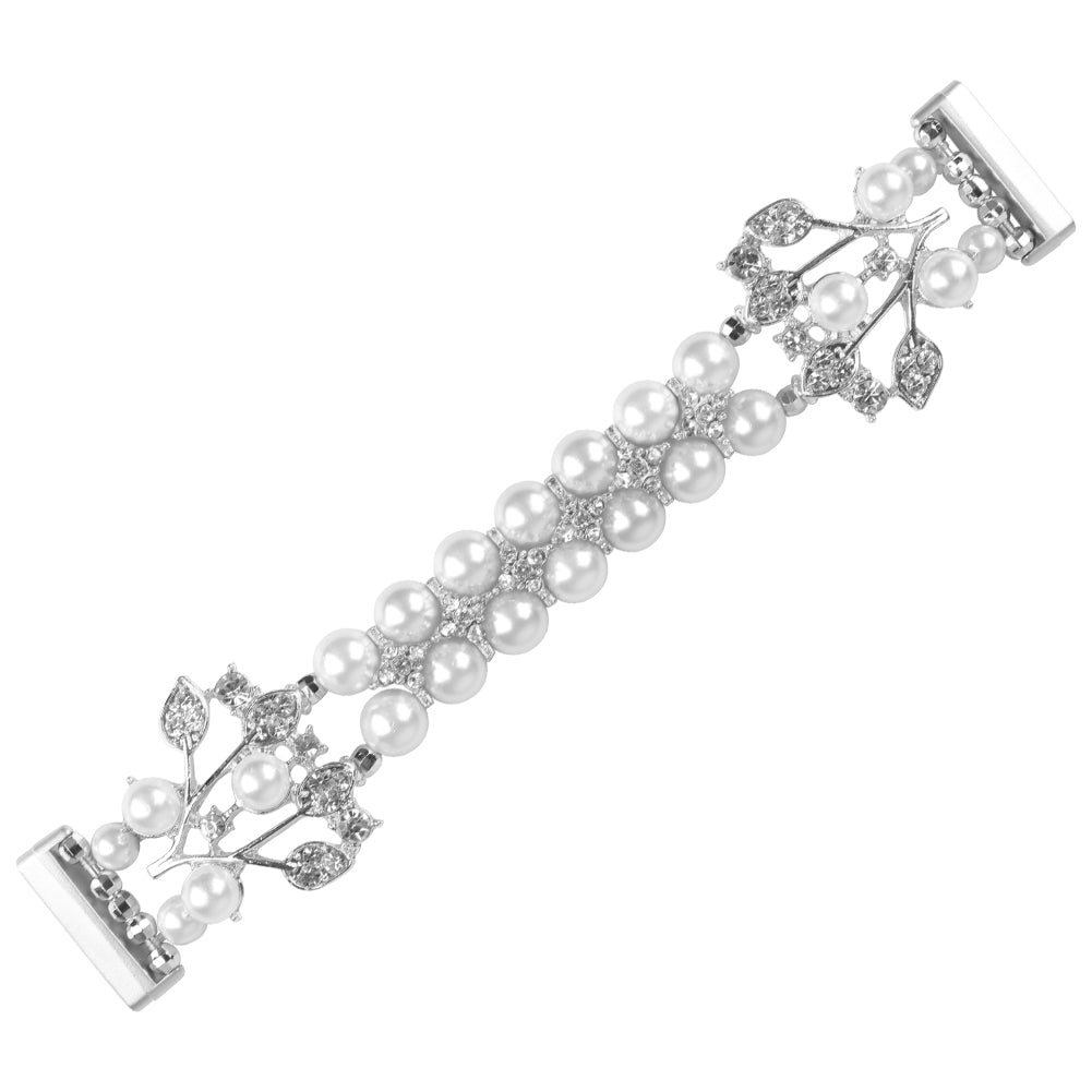 For Fitbit Versa 3 Pearl + Rhinestone Flower-shaped Bracelet Wrist Strap Replacement Watch Band