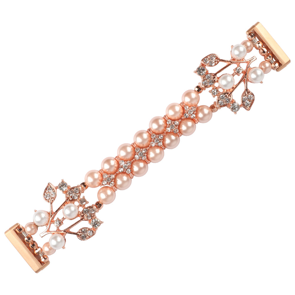 For Fitbit Versa 3 Pearl + Rhinestone Flower-shaped Bracelet Wrist Strap Replacement Watch Band