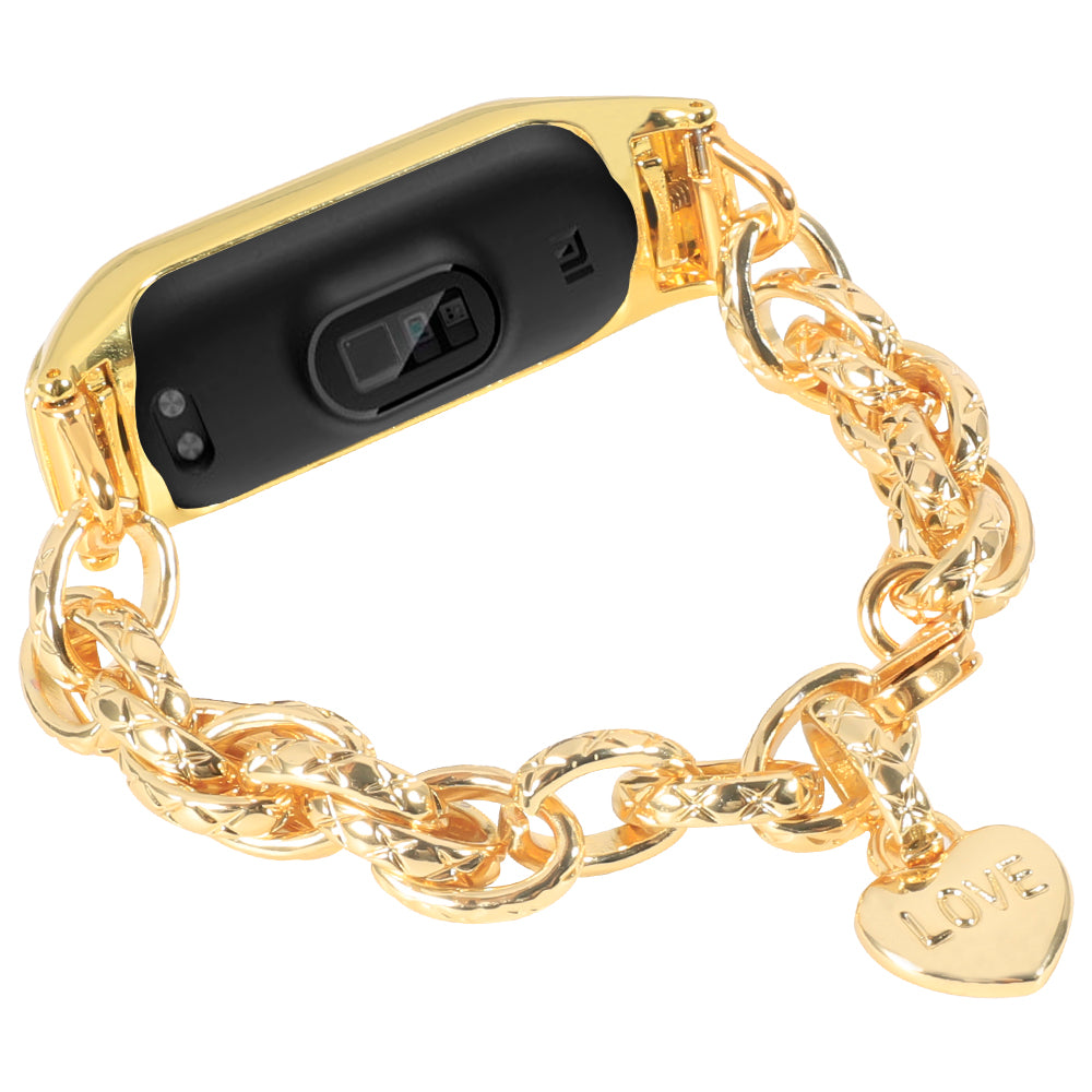 For Xiaomi Mi Band 5 Mi Band 6 Stainless Steel Heart-shaped Pendant Wrist Bracelet Watch Band Replacement Strap