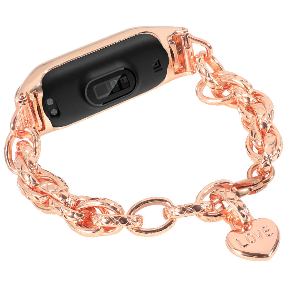 For Xiaomi Mi Band 5 Mi Band 6 Stainless Steel Heart-shaped Pendant Wrist Bracelet Watch Band Replacement Strap