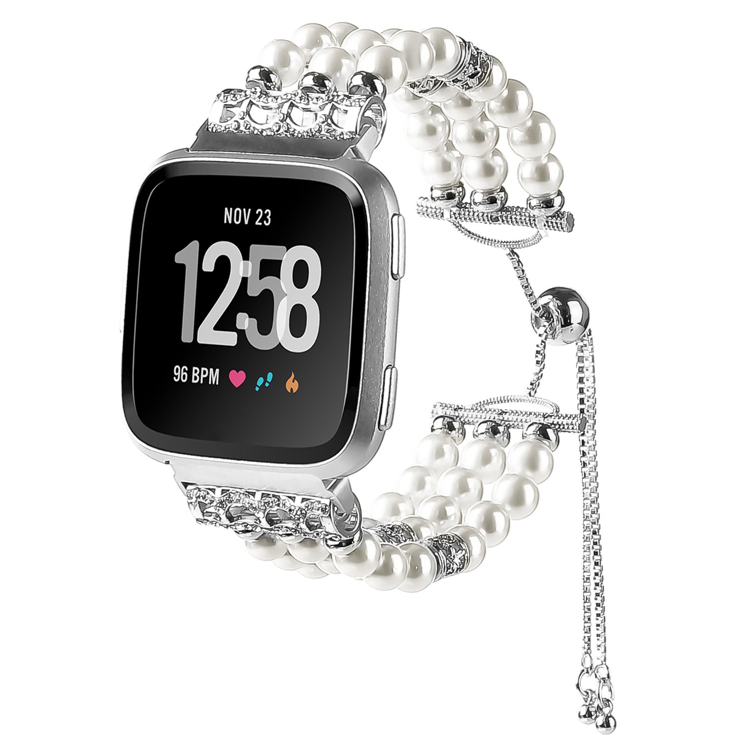 For Fitbit Versa Versa 2 Versa Lite Elegant Women Faux Pearl Watch Band Slide Bracelet Wrist Strap