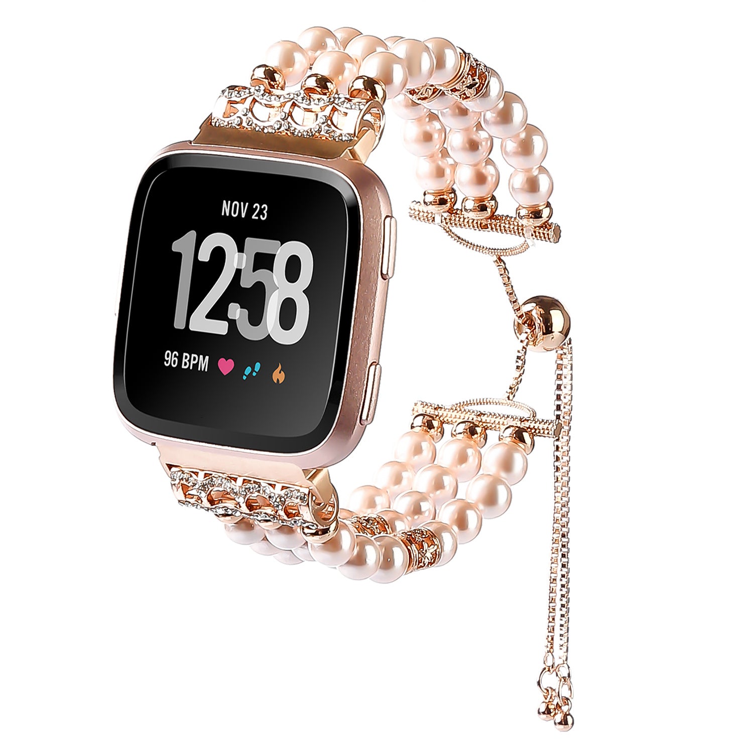 For Fitbit Versa Versa 2 Versa Lite Elegant Women Faux Pearl Watch Band Slide Bracelet Wrist Strap
