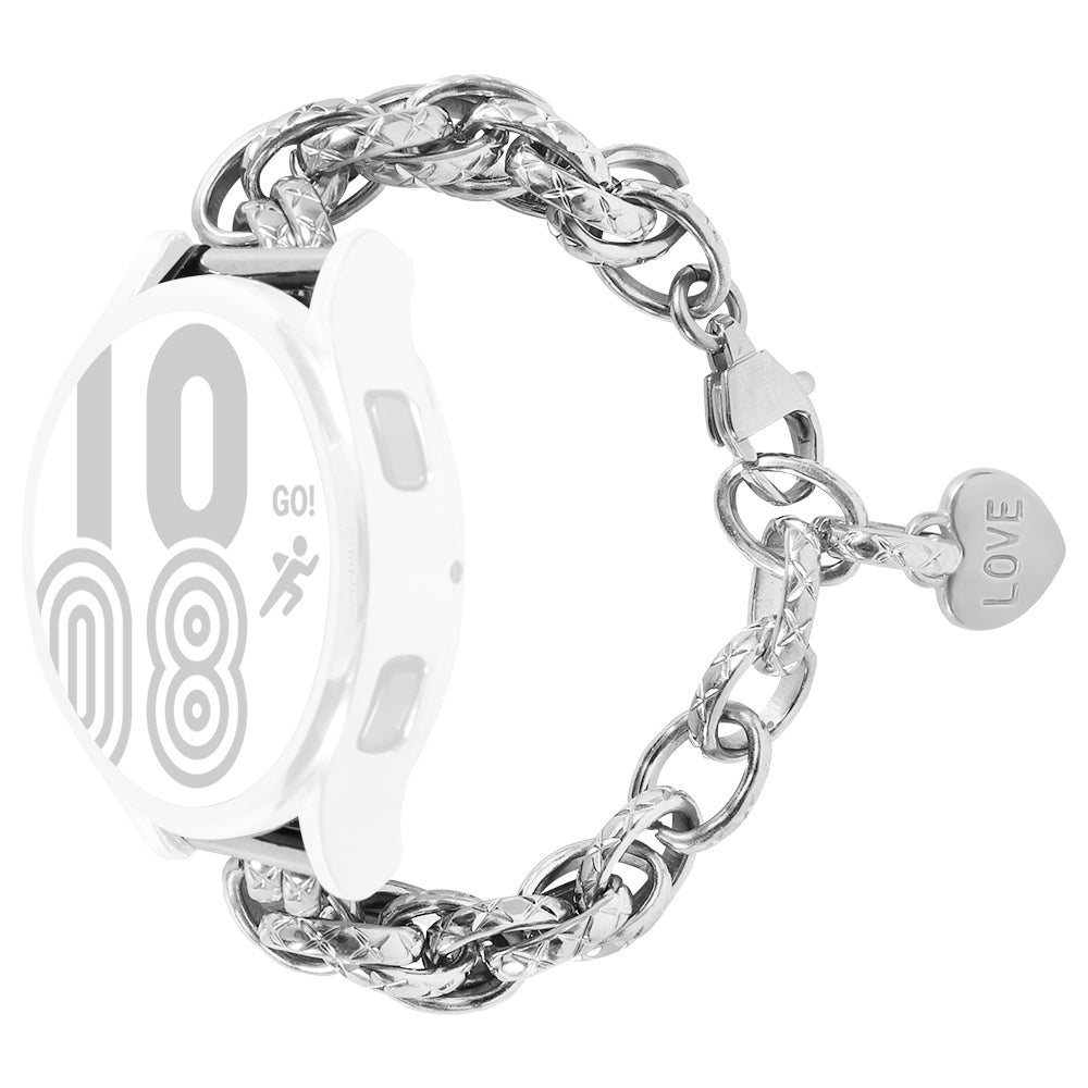 For Huawei Watch GT3 42mm Samsung Galaxy Watch 4 4 Classic 20mm Replacement Bracelet Stainless Steel Watch Band with Heart Pendant