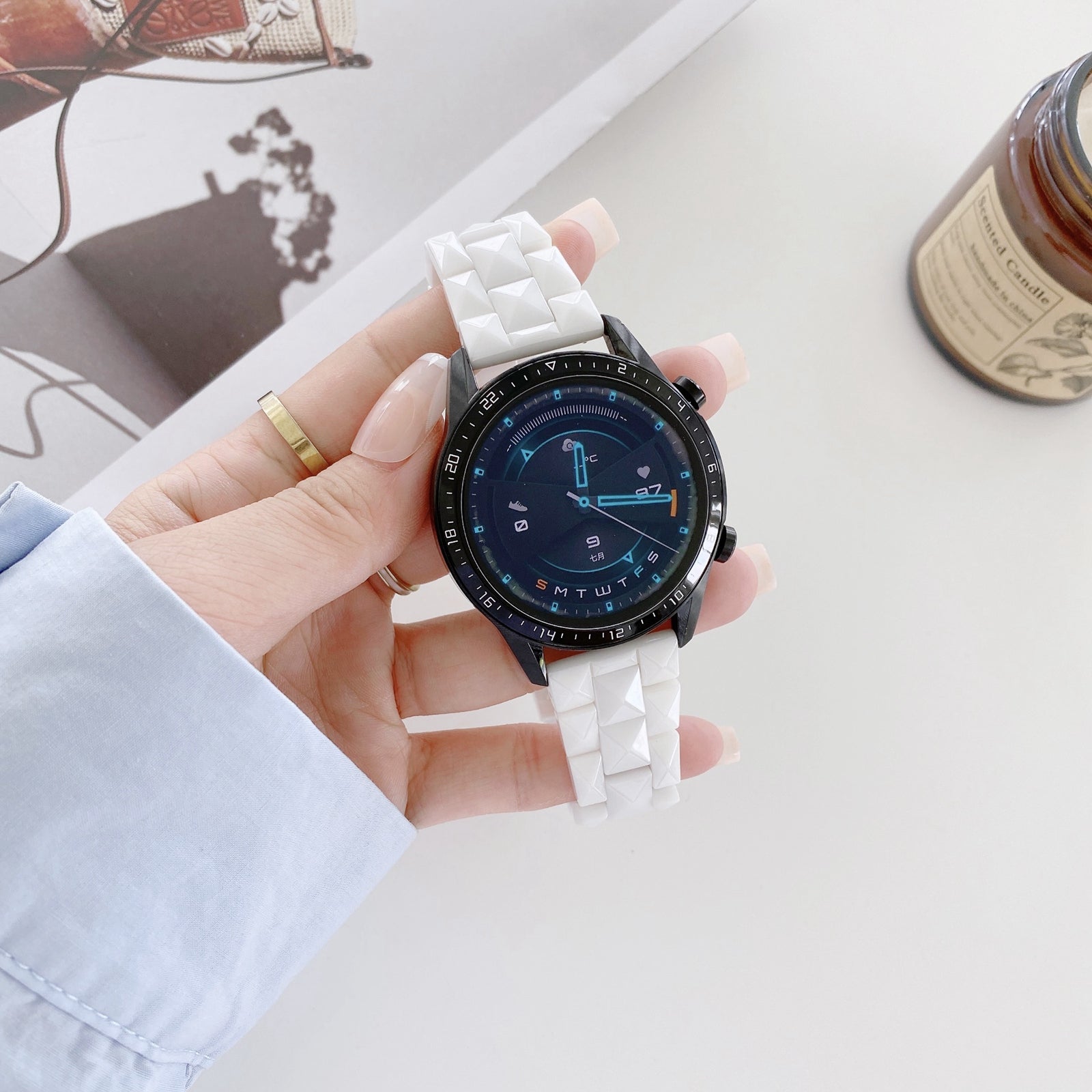 For Huawei Watch GT3 46mm Xiaomi Haylou RS3 22mm Universal Rhombus Grid Design Ceramic Watch Strap Wrist Band