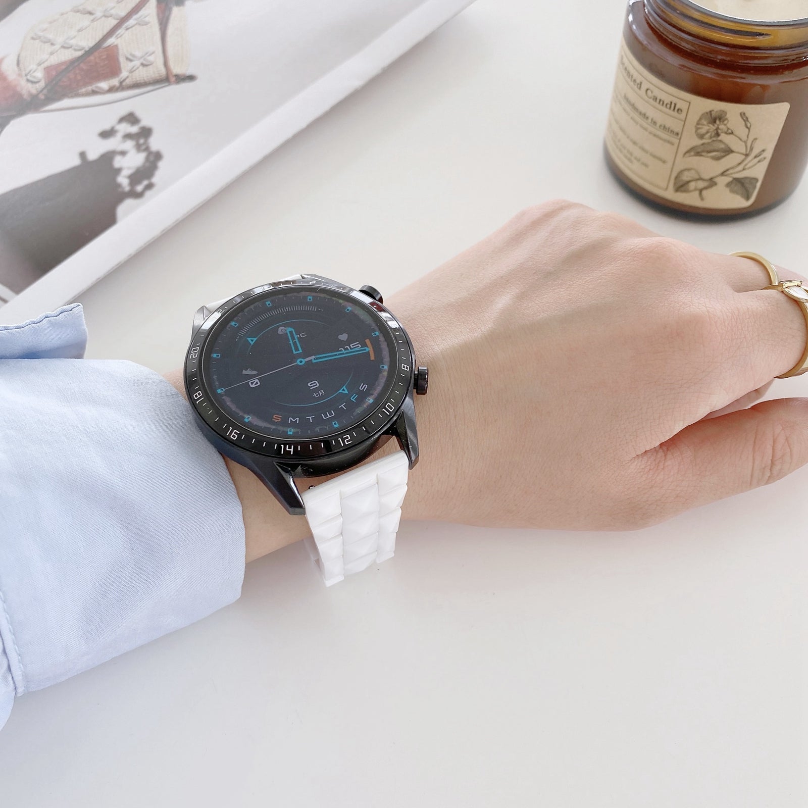 For Huawei Watch GT3 46mm Xiaomi Haylou RS3 22mm Universal Rhombus Grid Design Ceramic Watch Strap Wrist Band