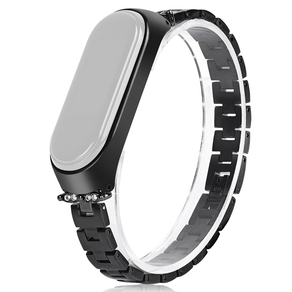For Xiaomi Mi Band 3 4 Bling Rhinestone Decorative Smart Watch Stainless Steel Chain Watch Strap Metal Watchband