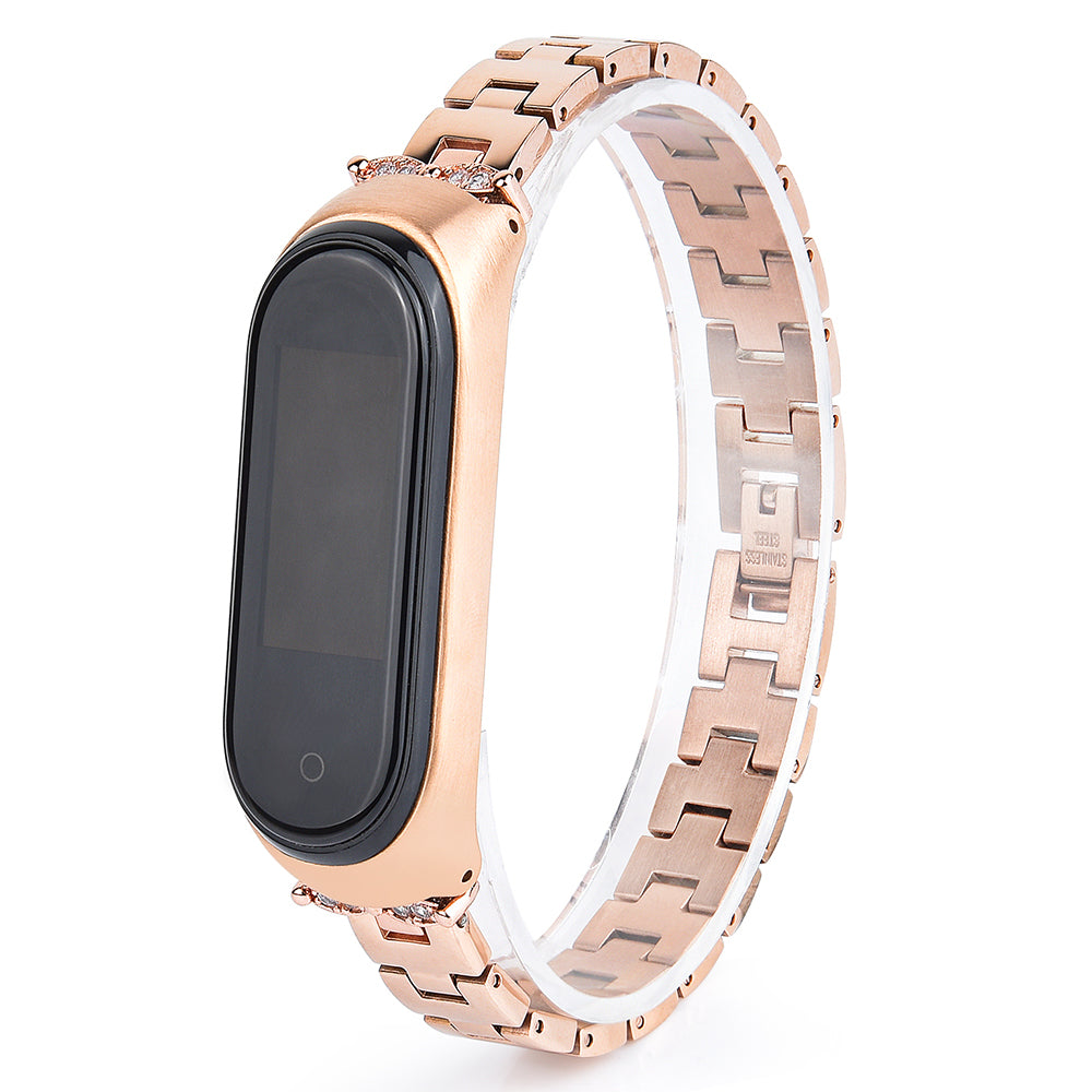 For Xiaomi Mi Band 3 4 Bling Rhinestone Decorative Smart Watch Stainless Steel Chain Watch Strap Metal Watchband