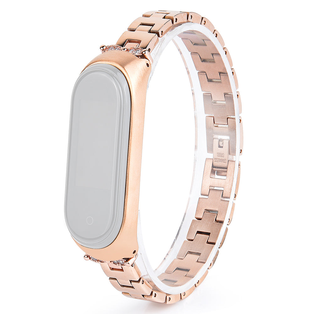 Stainless Steel Chain Watch Strap for Xiaomi Mi Band 5 6 Smart Watch Metal Watchband with Rhinestone Decor