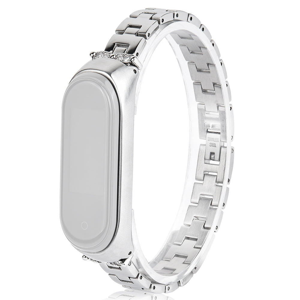 Stainless Steel Chain Watch Strap for Xiaomi Mi Band 5 6 Smart Watch Metal Watchband with Rhinestone Decor