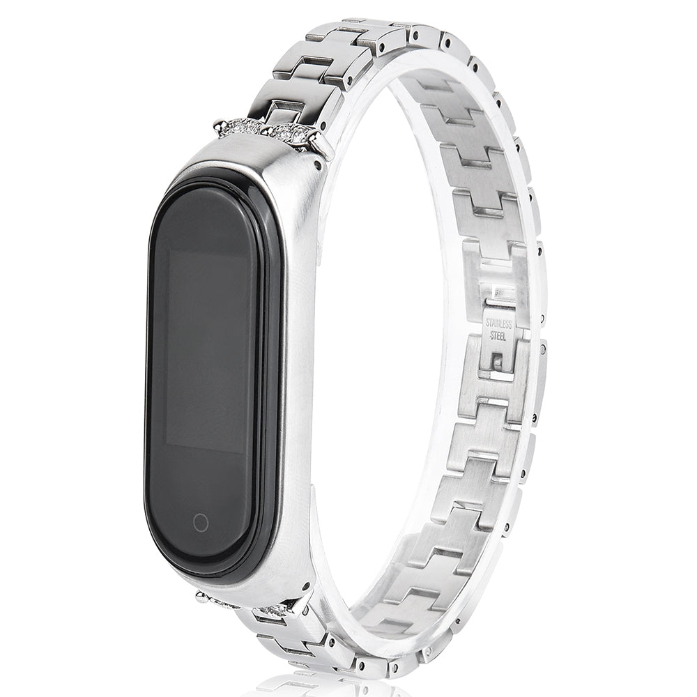 Stainless Steel Chain Watch Strap for Xiaomi Mi Band 5 6 Smart Watch Metal Watchband with Rhinestone Decor