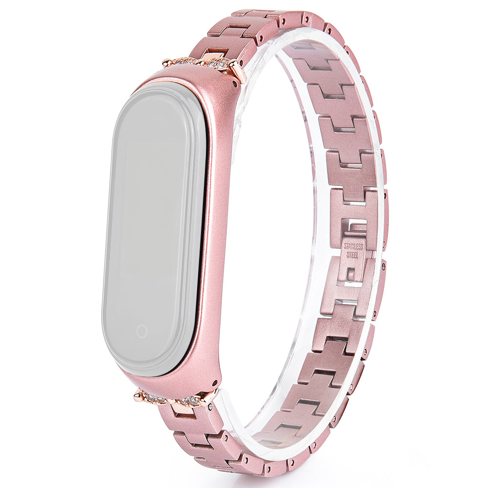 Stainless Steel Chain Watch Strap for Xiaomi Mi Band 5 6 Smart Watch Metal Watchband with Rhinestone Decor
