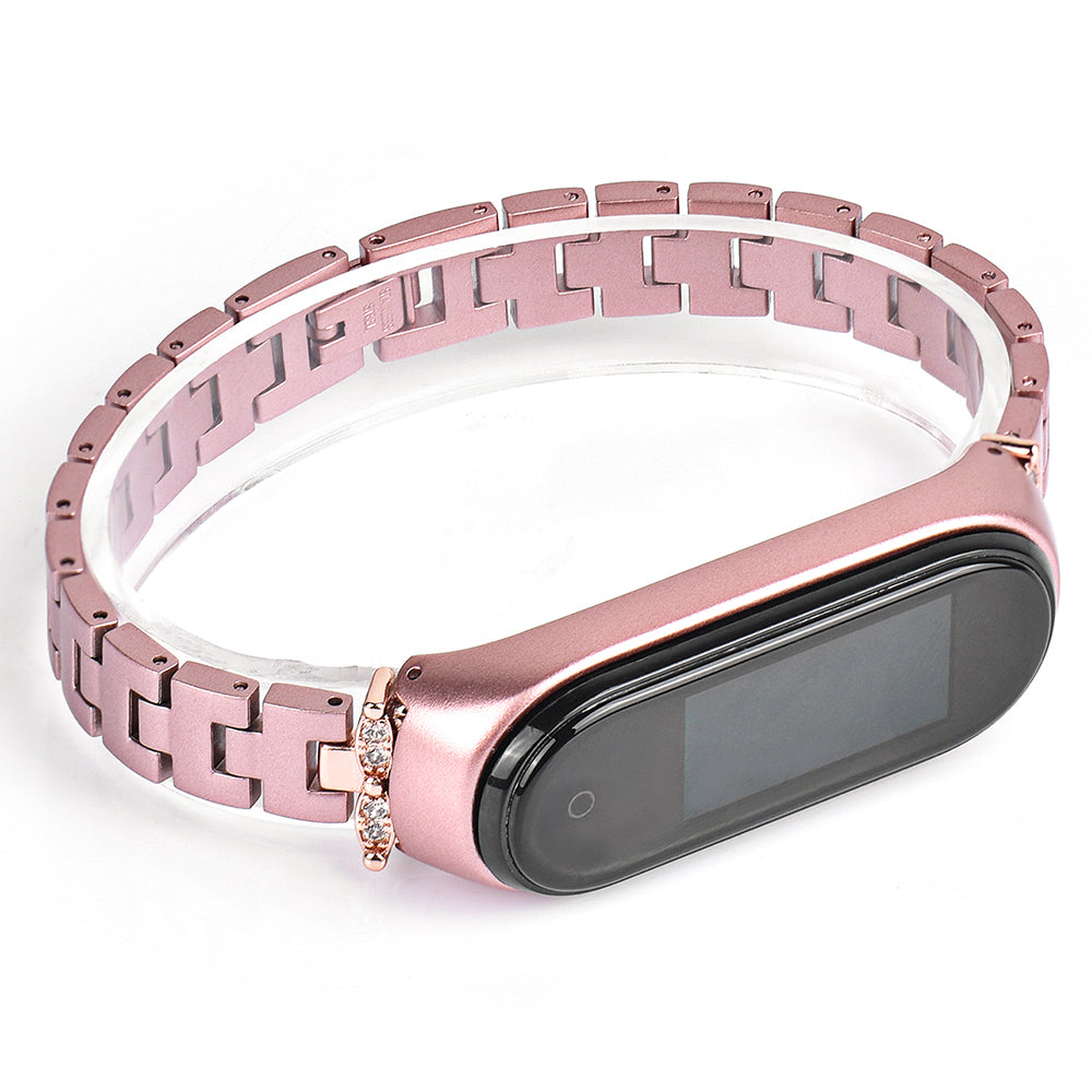 Stainless Steel Chain Watch Strap for Xiaomi Mi Band 5 6 Smart Watch Metal Watchband with Rhinestone Decor
