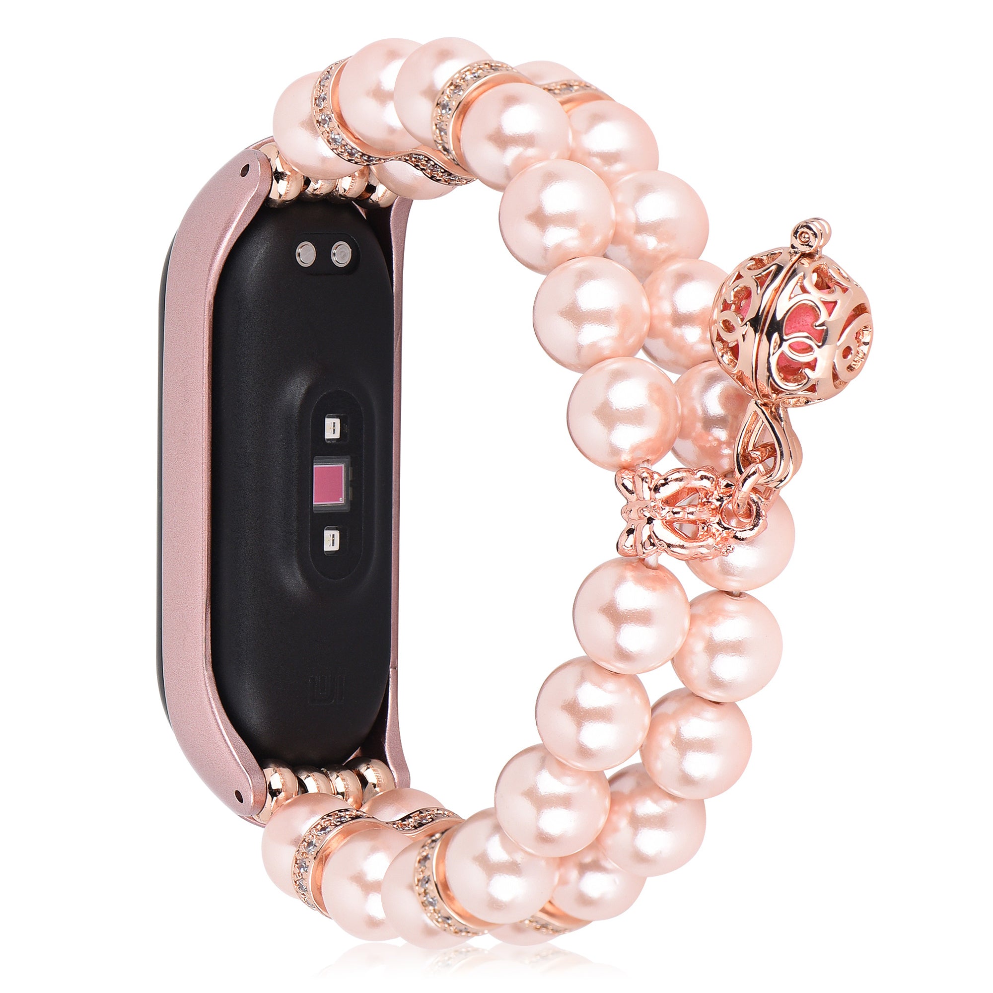 For Xiaomi Mi Band 4 Mi Band 3 Two Rows Faux Pearl Metal Ball Decor Bracelet Wrist Strap Smart Watch Band
