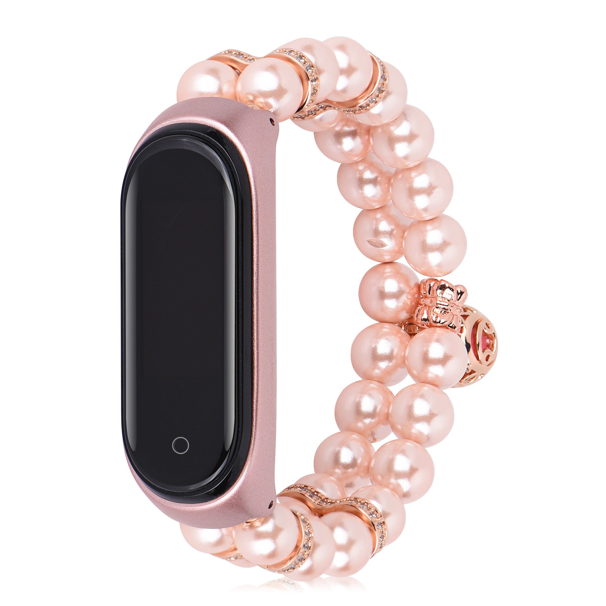 For Xiaomi Mi Band 4 Mi Band 3 Two Rows Faux Pearl Metal Ball Decor Bracelet Wrist Strap Smart Watch Band