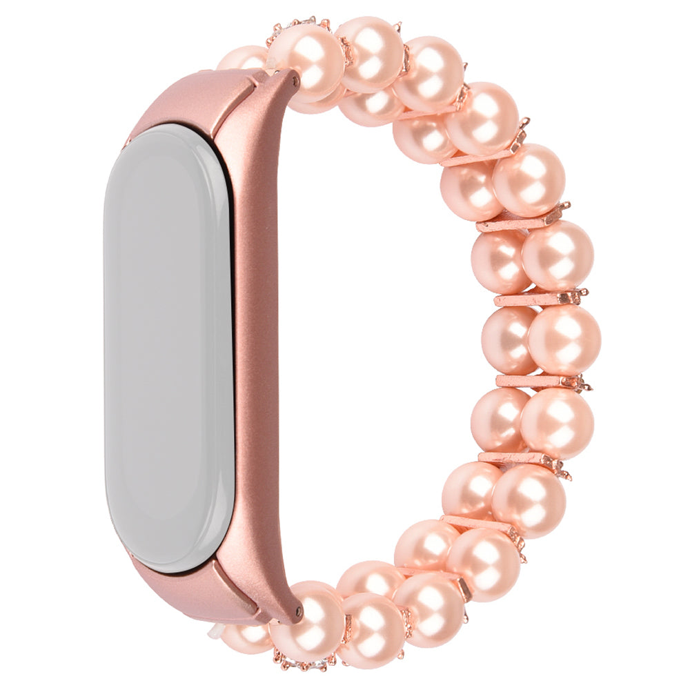 For Xiaomi Mi Band 3 4 Watch Strap Two Rows Faux Pearl Rhinestone Decorated Wrist Strap Smart Watch Band Bracelet