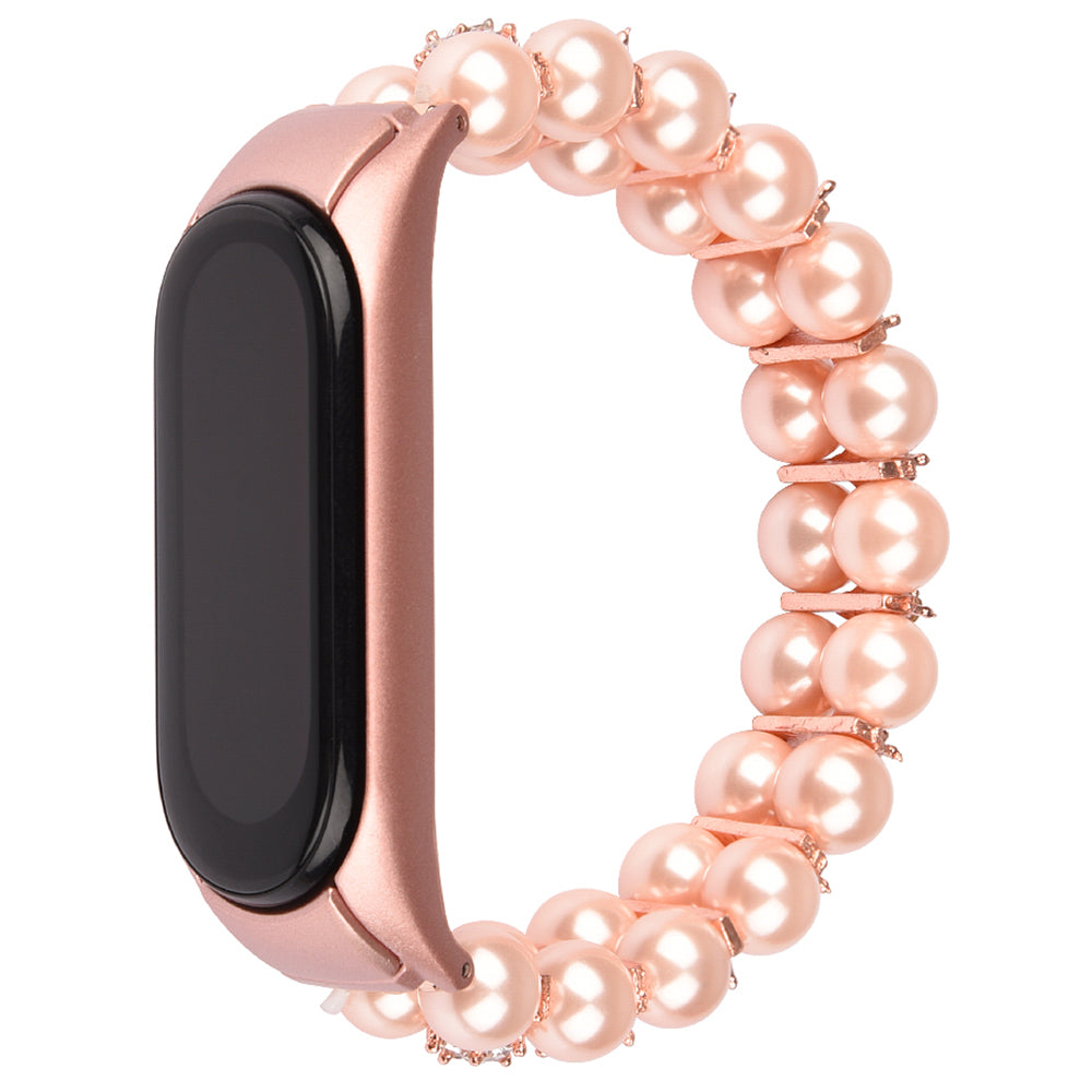 For Xiaomi Mi Band 3 4 Watch Strap Two Rows Faux Pearl Rhinestone Decorated Wrist Strap Smart Watch Band Bracelet