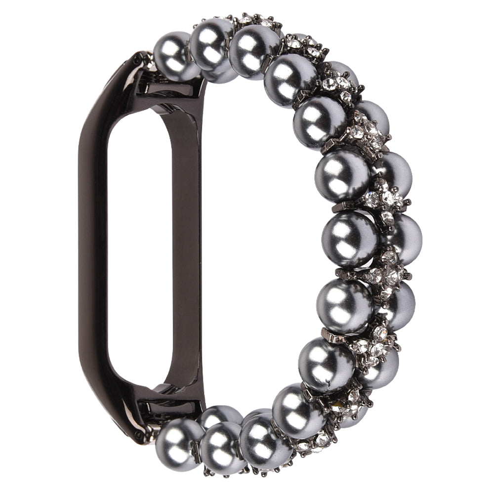 For Xiaomi Mi Band 3 4 Watch Strap Two Rows Faux Pearl Rhinestone Decorated Wrist Strap Smart Watch Band Bracelet