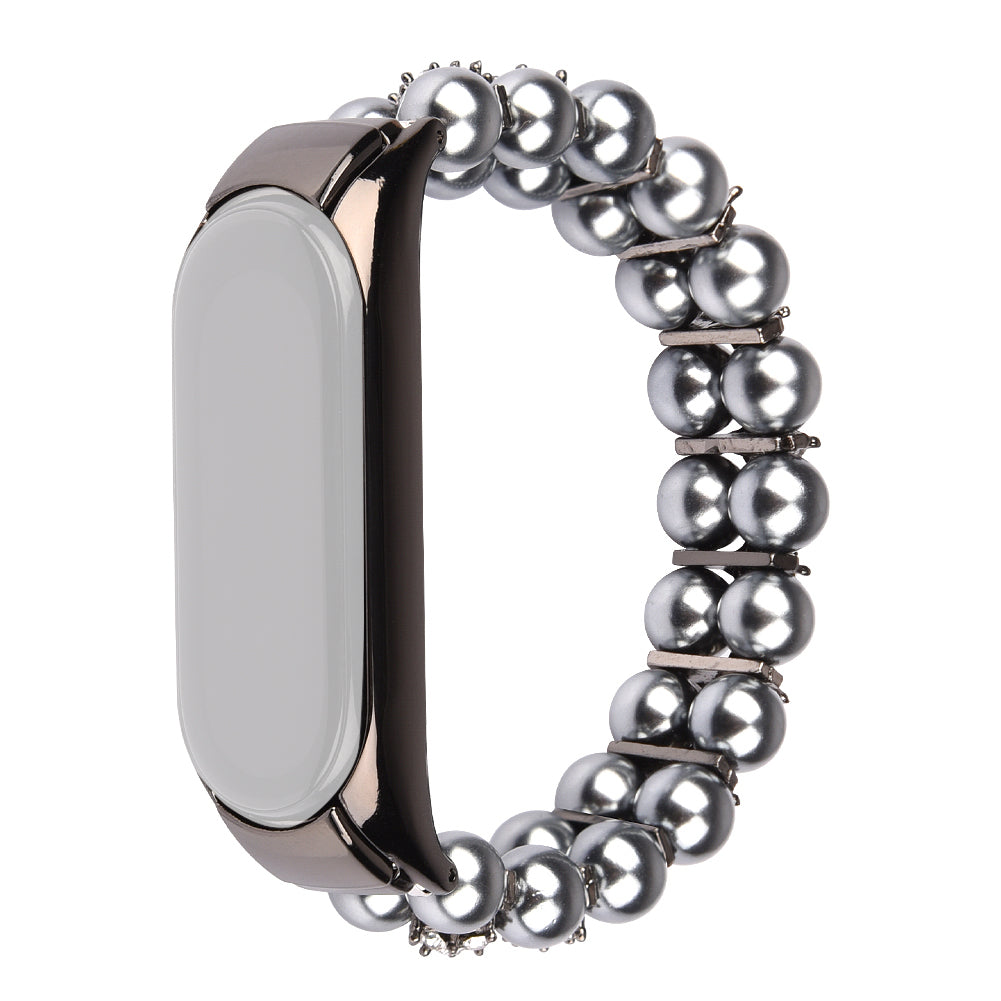 For Xiaomi Mi Band 5 Mi Band 6 Two Rows Faux Pearl Rhinestone Decor Wrist Strap Smart Watch Band Bracelet
