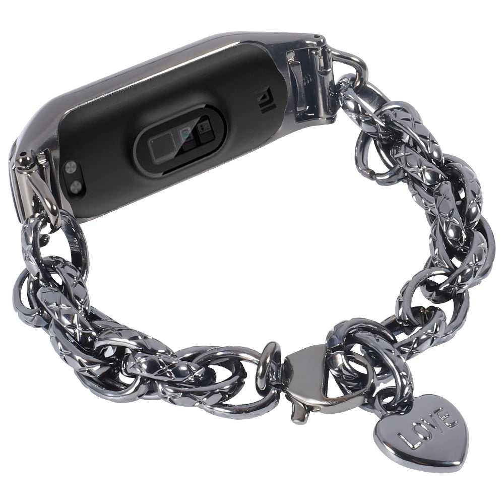 For Xiaomi Mi Band 4 3 Smart Watch Replacement Strap Stainless Steel Chain Wrist Band with Love Heart Pendant