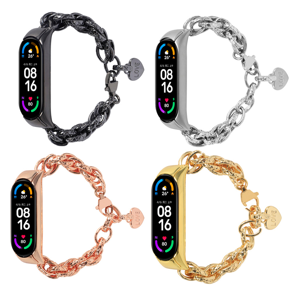 For Xiaomi Mi Band 4 3 Smart Watch Replacement Strap Stainless Steel Chain Wrist Band with Love Heart Pendant