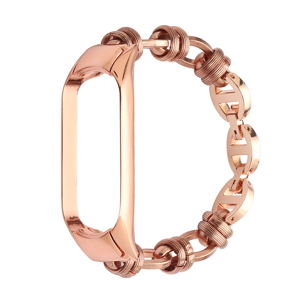 For Xiaomi Mi Band 3 4 Watch Strap Stainless Steel Watch Band with Thread Design for Girls