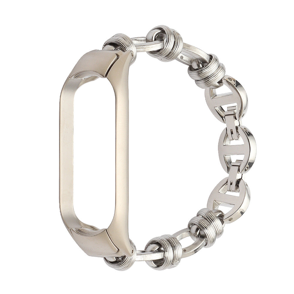 For Xiaomi Mi Band 3 4 Watch Strap Stainless Steel Watch Band with Thread Design for Girls