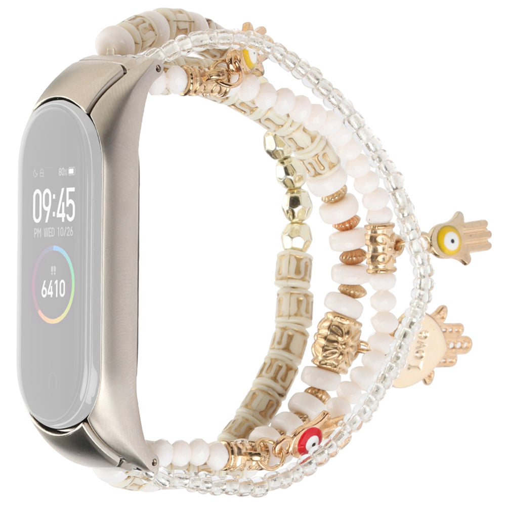 For Xiaomi Mi Band 3 4 Bohemian Beaded Bracelet Watch Band Smart Watch Replacement Strap with Hand of Fatima Pendant for Women