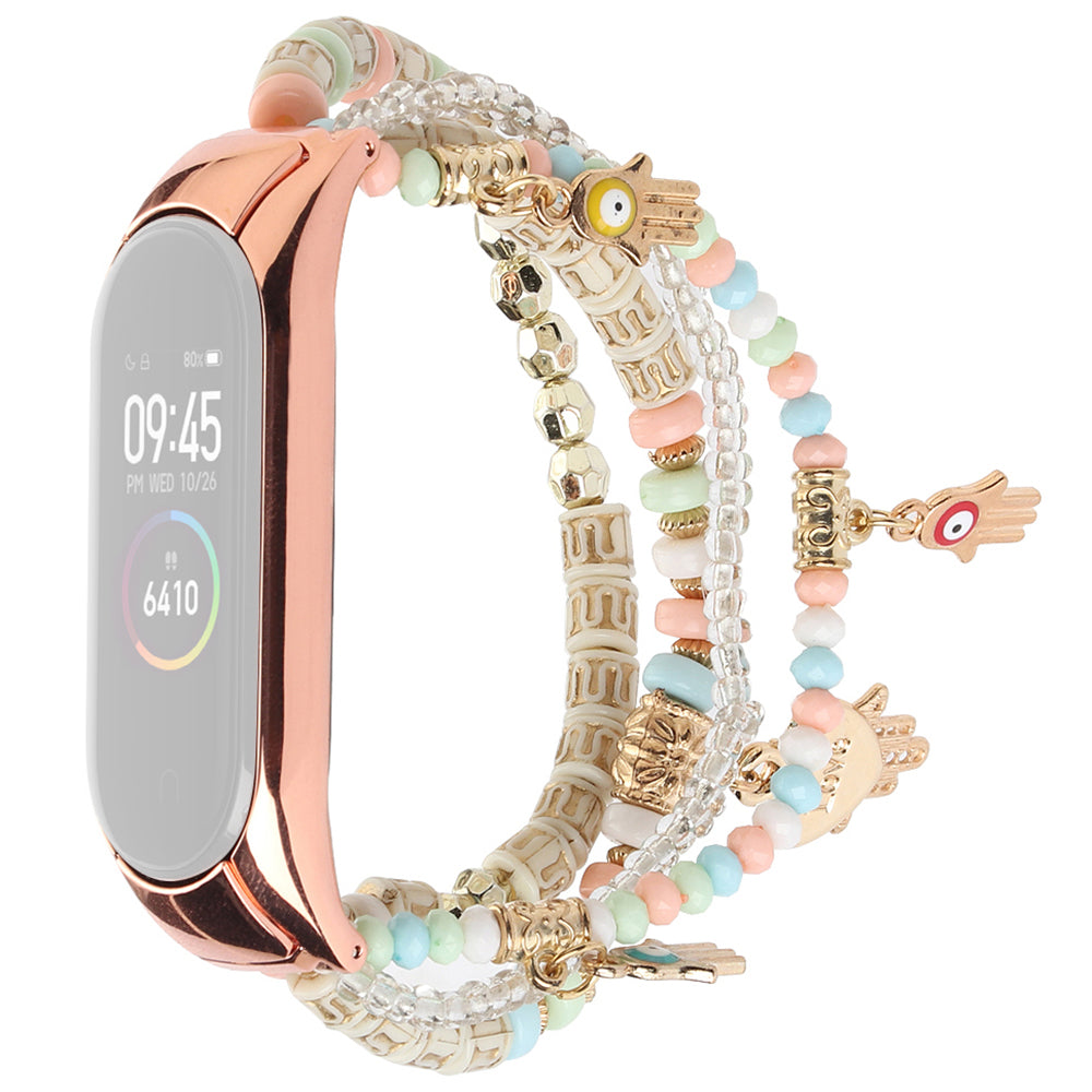 For Xiaomi Mi Band 3 4 Bohemian Beaded Bracelet Watch Band Smart Watch Replacement Strap with Hand of Fatima Pendant for Women
