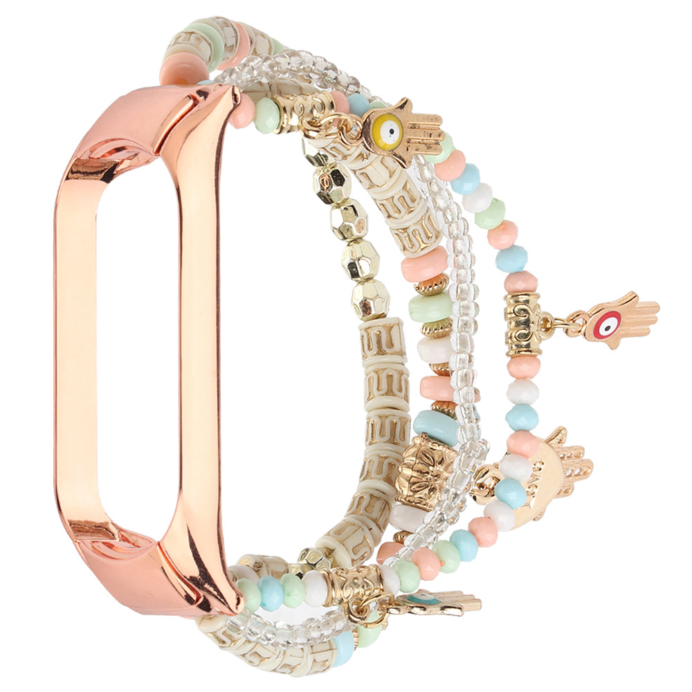For Xiaomi Mi Band 3 4 Bohemian Beaded Bracelet Watch Band Smart Watch Replacement Strap with Hand of Fatima Pendant for Women