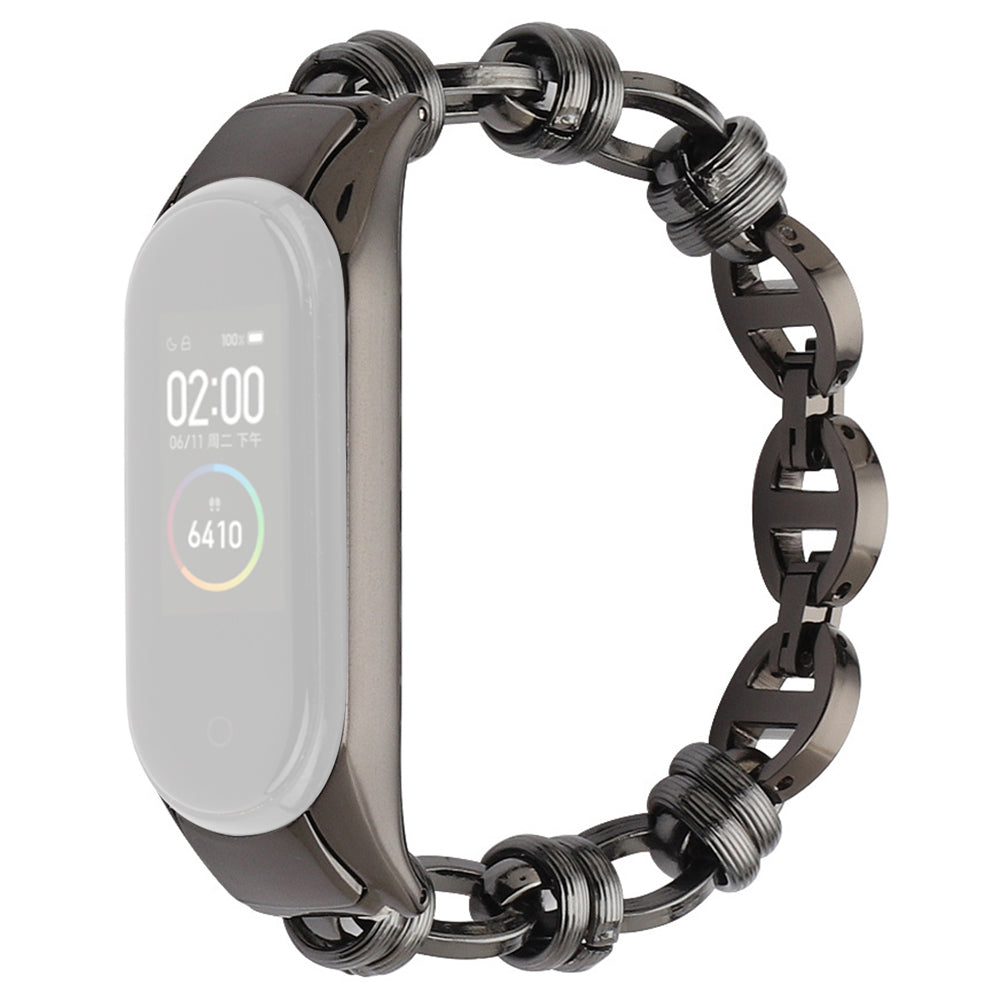 For Xiaomi Mi Band 5 6 Punk Stainless Steel Watch Band with Thread Design Replacement Watch Strap
