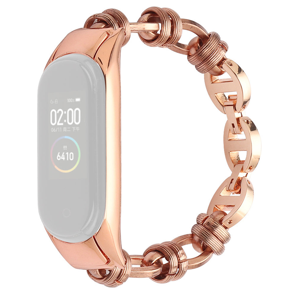 For Xiaomi Mi Band 5 6 Punk Stainless Steel Watch Band with Thread Design Replacement Watch Strap