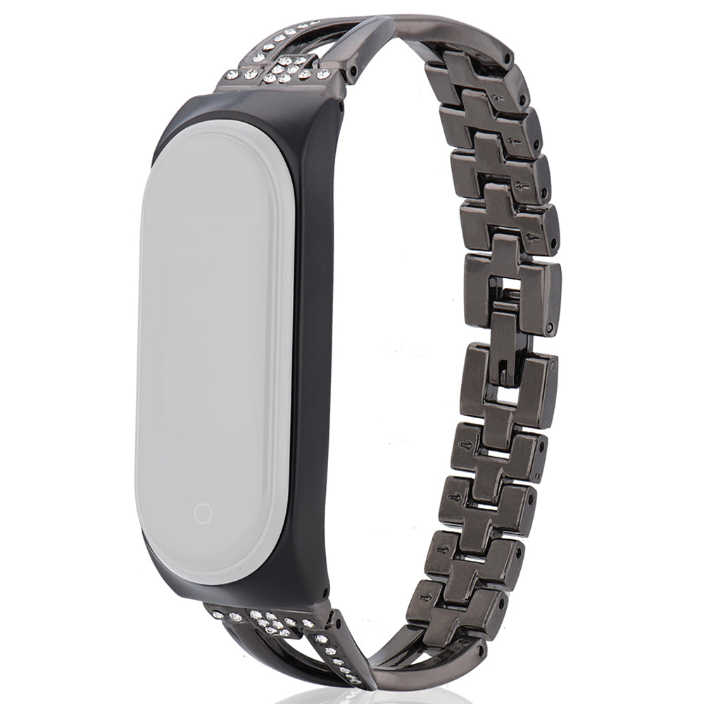 For Xiaomi Mi Band 3 4 Smart Watch X Design Stainless Steel Watch Strap with Rhinestone Decor
