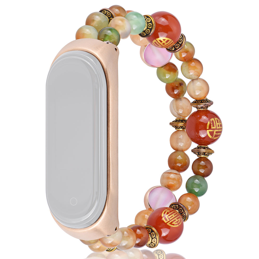 For Xiaomi Mi Band 5 6 Colorful Stone Watch Strap Two Rows Beads Decorated Wrist Strap Smart Watch Band Bracelet