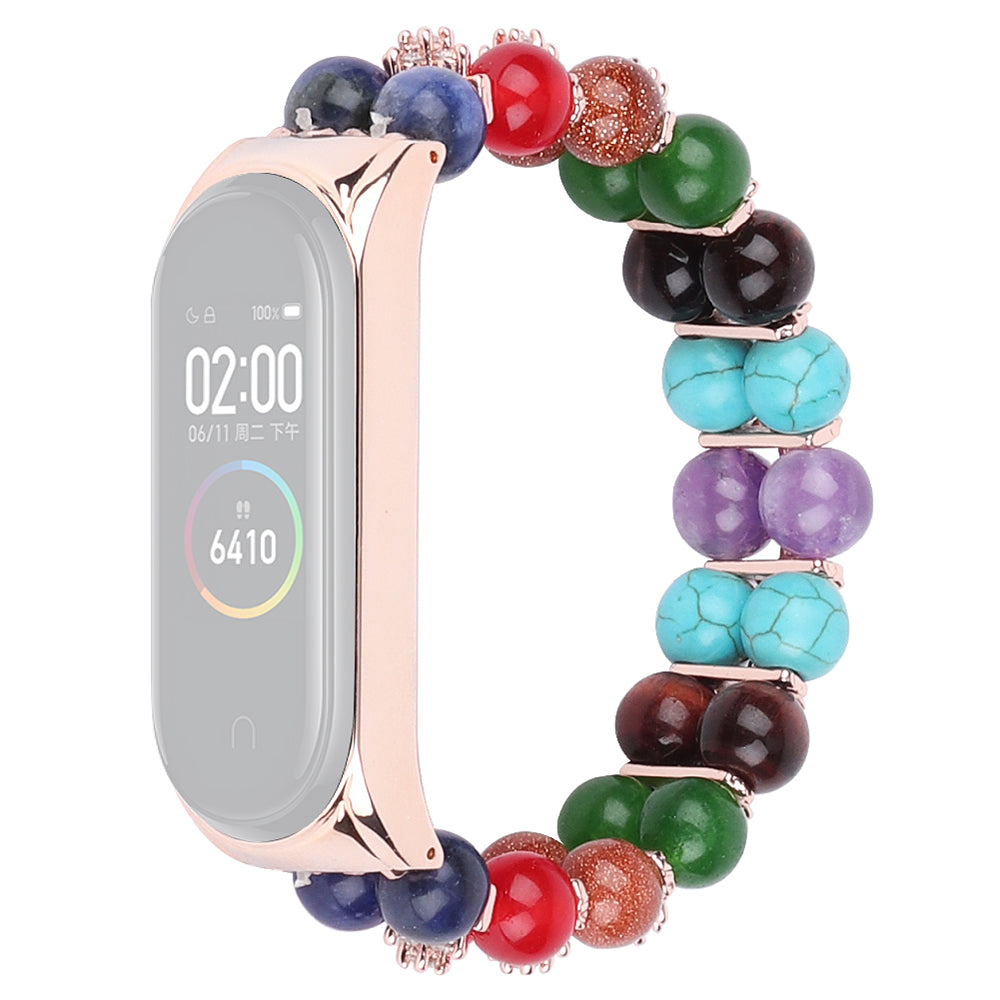 For Xiaomi Mi Band 3 4 Colorful Stone Decorated Watch Strap Two Rows Beads Wrist Strap Smart Watch Band Replacement