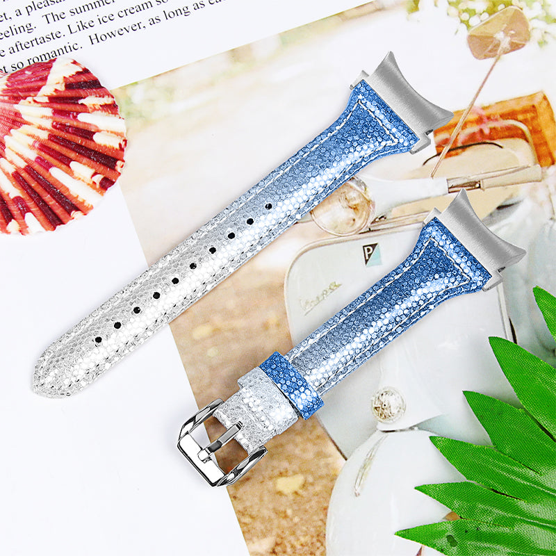 For Samsung Galaxy Watch4 Active 40mm 44mm Watch4 Classic 42mm 46mm Gradient Color Watch Strap Cowhide Leather Adjustable Wrist Band