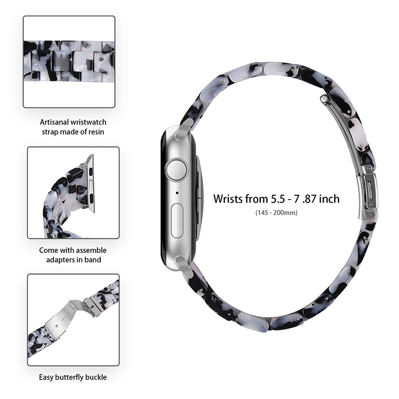 For Apple Watch Series 9 8 7 41mm 6 5 SE SE(2022) SE (2023) 4 40mm 3 2 1 38mm Stylish 3 Beads Resin Strap Replacement Smart Watch Band