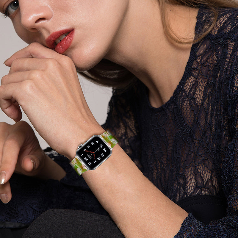 For Apple Watch Series 9 8 7 41mm 6 5 SE SE(2022) SE (2023) 4 40mm 3 2 1 38mm Stylish 3 Beads Resin Strap Replacement Smart Watch Band