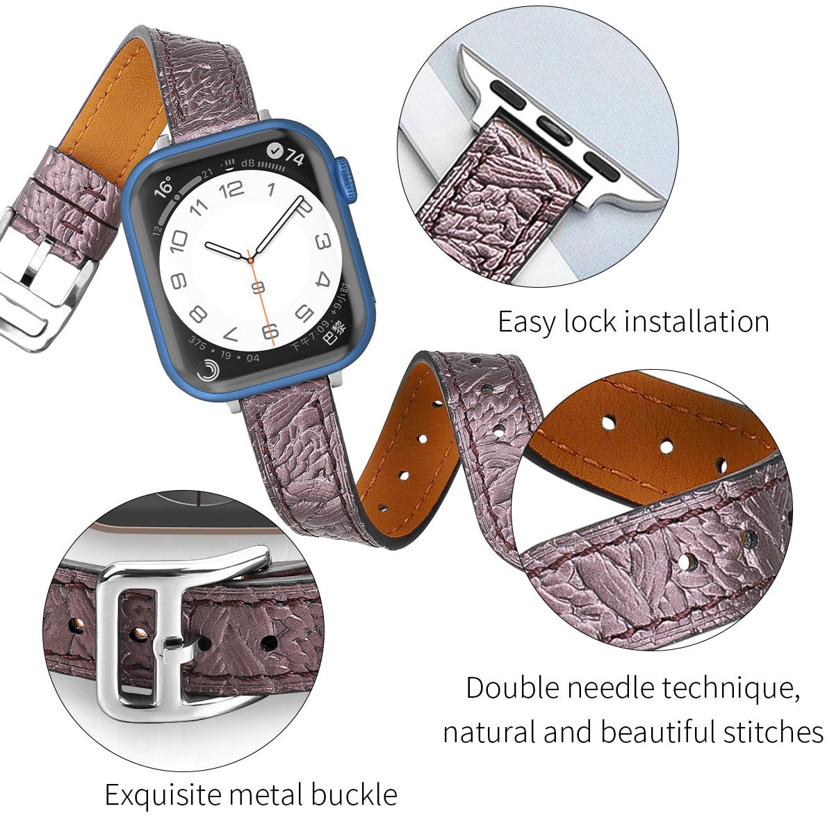 For Apple Watch Ultra 2 49mm Series 9 45mm SE (2023) 44mm Ultra 49mm Series 8 45mm 7 45mm SE 44mm SE (2022) 44mm Series 6 5 4 44mm Series 3 2 1 42mm Watch Strap Stylish Woven Texture Genuine Leather Replacement Wrist Band