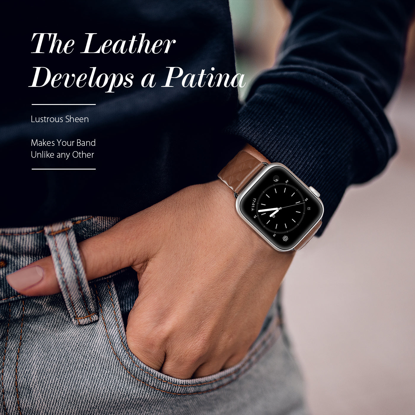 DUX DUCIS for Apple Watch Ultra 2 49mm Series 9 45mm SE (2023) 44mm Ultra 49mm Series 1 2 3 42mm SE 44mm SE (2022) 44mm Series 4 5 6 44mm Series 7 45mm Series 8 45mm Rhombus Pattern Imprinted Genuine Leather Smart Watch Band Wrist Strap