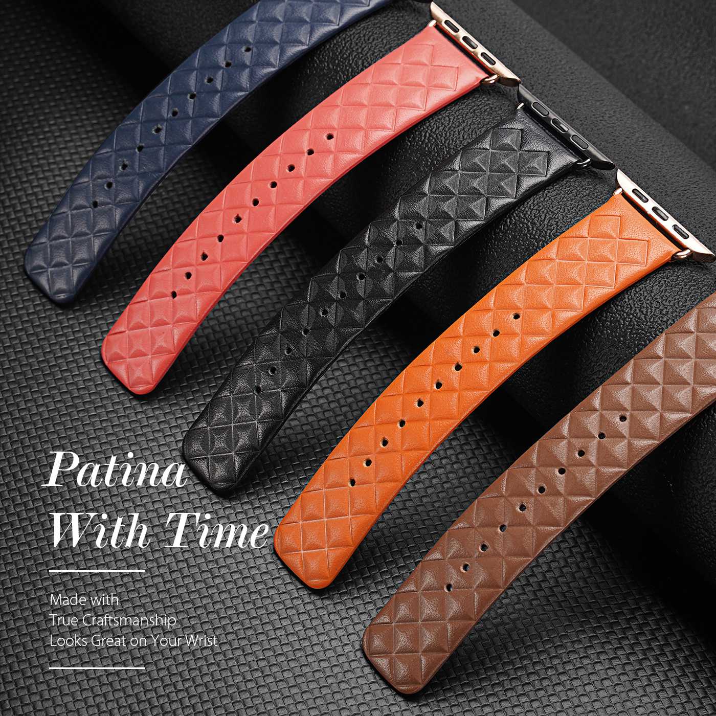 DUX DUCIS for Apple Watch 9 8 7 41mm 6 5 4 SE (2023) SE(2022) SE 40mm 3 2 1 38mm Stylish Rhombus Pattern Imprinted Genuine Leather Wrist Strap Smart Watch Band