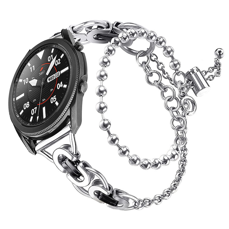 For Samsung Galaxy Watch4 Active 40mm 44mm Watch4 Classic 46mm 42mm Dual Circle Hollow Out Bead Decor Watch Band Stainless Steel Bracelet Wristband Strap