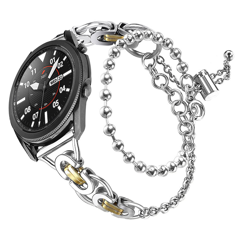 For Samsung Galaxy Watch4 Active 40mm 44mm Watch4 Classic 46mm 42mm Dual Circle Hollow Out Bead Decor Watch Band Stainless Steel Bracelet Wristband Strap