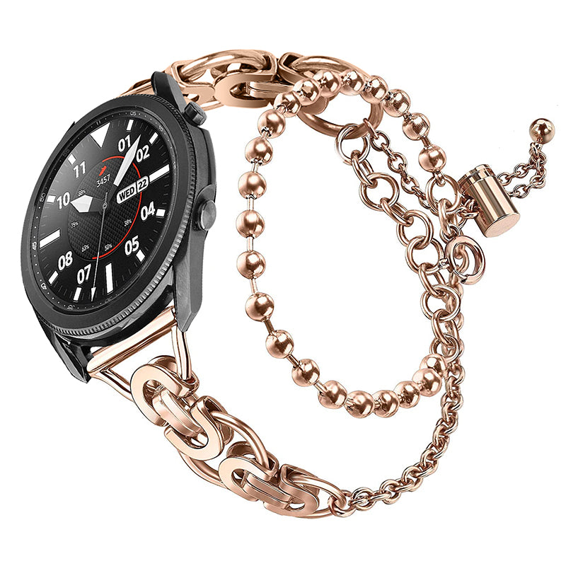 For Samsung Galaxy Watch4 Active 40mm 44mm Watch4 Classic 46mm 42mm Dual Circle Hollow Out Bead Decor Watch Band Stainless Steel Bracelet Wristband Strap