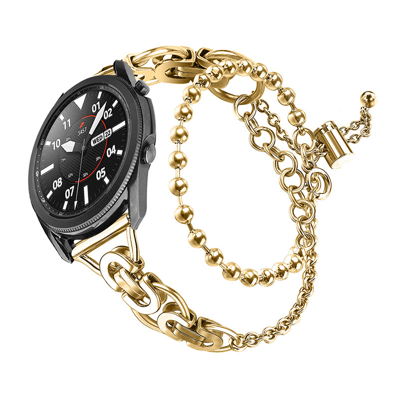 For Samsung Galaxy Watch4 Active 40mm 44mm Watch4 Classic 46mm 42mm Dual Circle Hollow Out Bead Decor Watch Band Stainless Steel Bracelet Wristband Strap