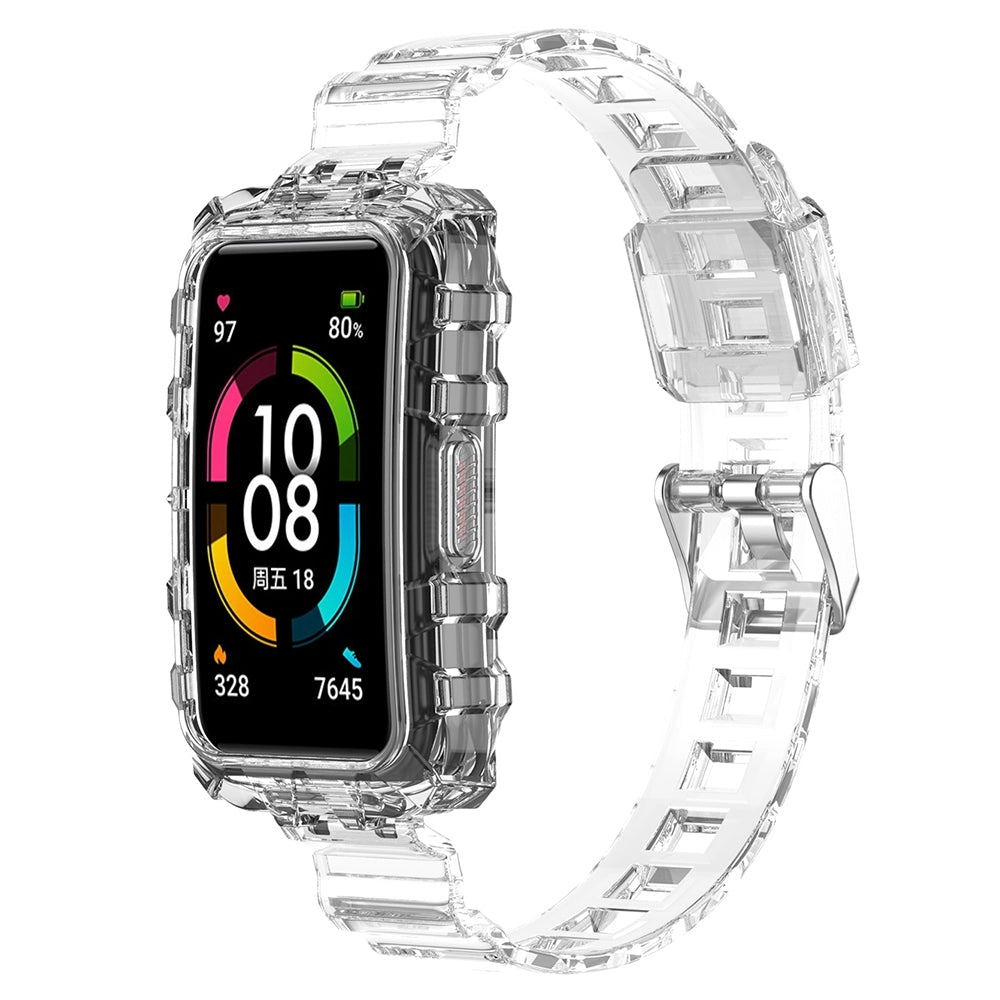 For Huawei Band 7 Band 6 Honor Band 6 Replacement Transparent TPU Watch Strap Wrist Band with Watch Case