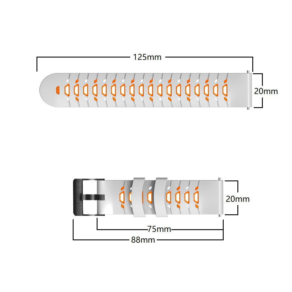 For Samsung Galaxy Watch4 40mm 44mm Garmin Venu 2 Plus 20mm Silicone Watch Strap Dual Color Wrist Band with Trapezoid Three Row Holes