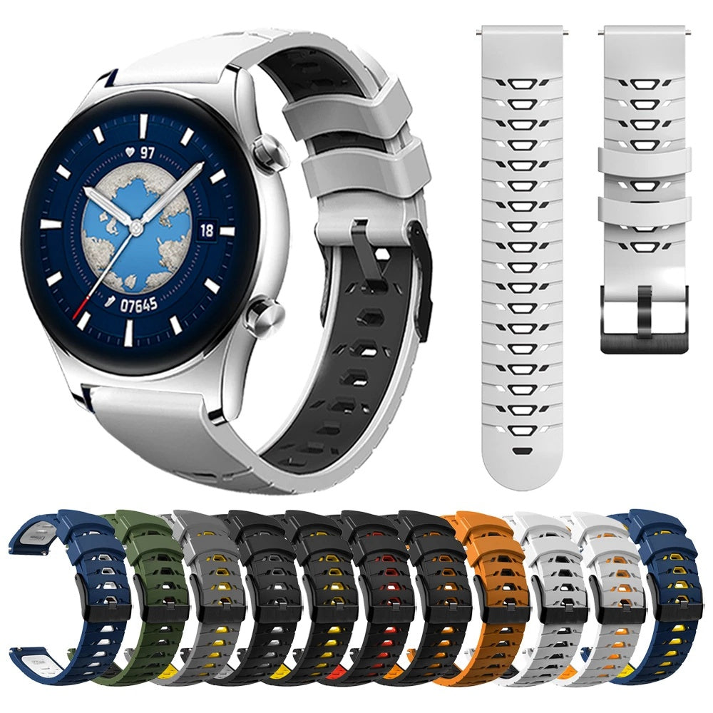 For Samsung Galaxy Watch4 40mm 44mm Garmin Venu 2 Plus 20mm Silicone Watch Strap Dual Color Wrist Band with Trapezoid Three Row Holes